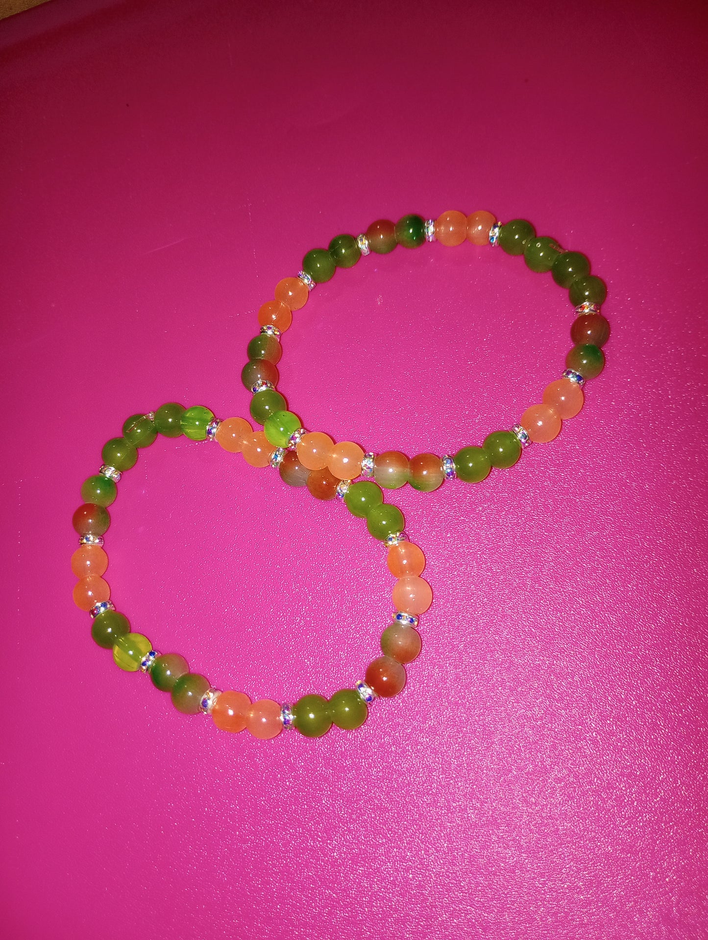 Green And Peach Beaded bracelet