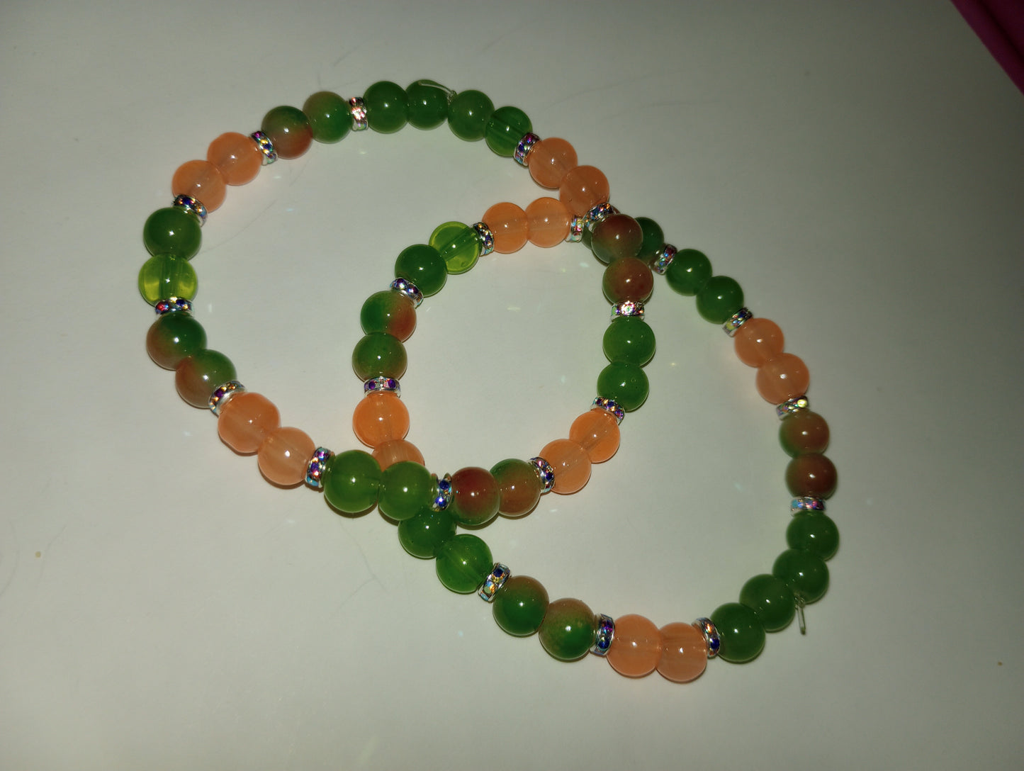 Green And Peach Beaded bracelet