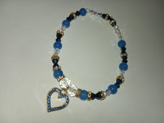 Blue Heart Charm Beaded Bracelet