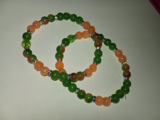Green And Peach Beaded bracelet